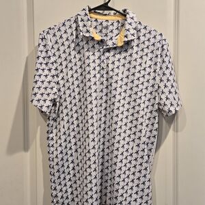 Puma Youth White and Navy Blue Palm Print Golf Polo